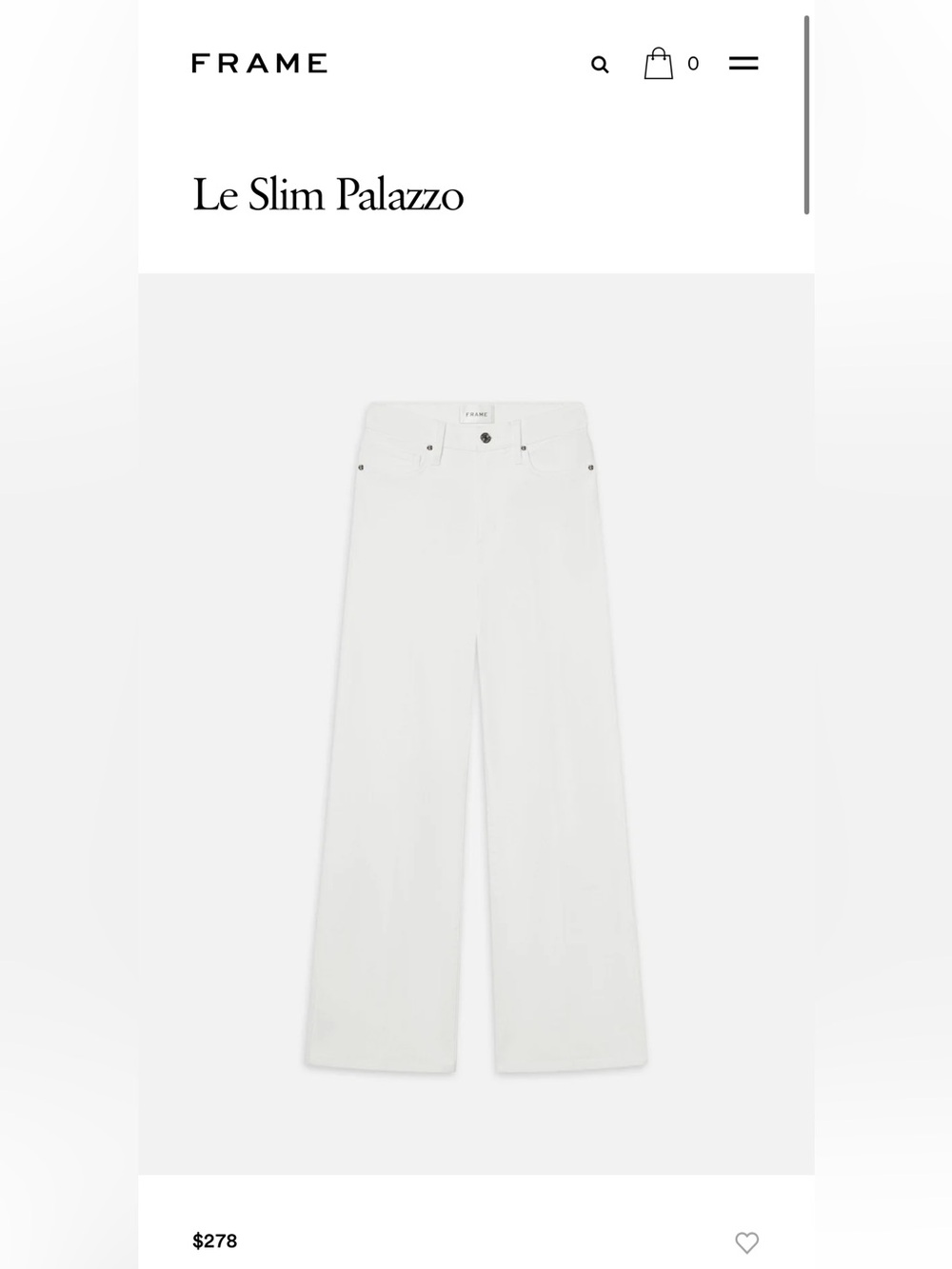 Frame Denim Le Slim Palazzo Wide-Leg Jeans in White